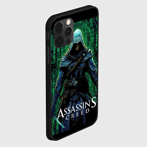 Чехол iPhone 12 Pro Max Assassins creed зеленый стиль матрицы / 3D-Черный – фото 2