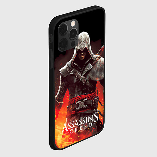 Чехол iPhone 12 Pro Max Assassins creed огненный фон вокруг / 3D-Черный – фото 2