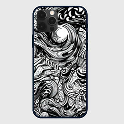 Чехол для iPhone 12 Pro Max Черные и белые абстрактные узоры, цвет: 3D-черный
