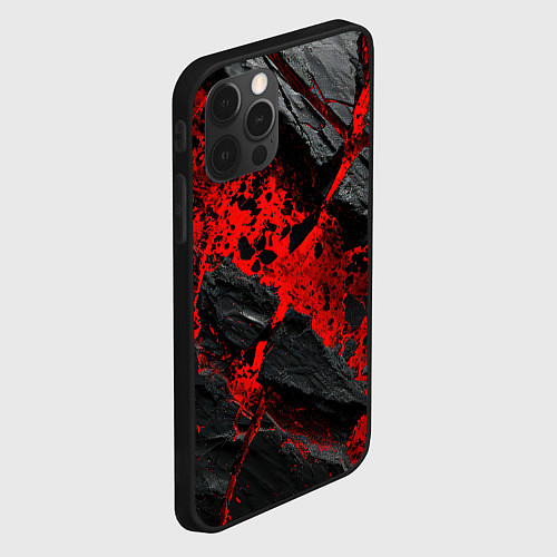 Чехол iPhone 12 Pro Max Красные разломы черных камней / 3D-Черный – фото 2