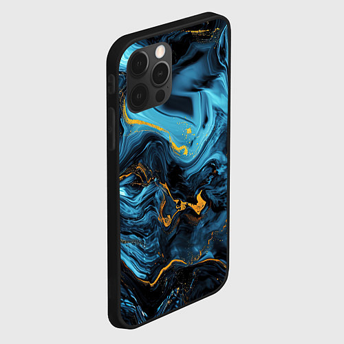 Чехол iPhone 12 Pro Max Синяя абстракция с золотым напылением / 3D-Черный – фото 2