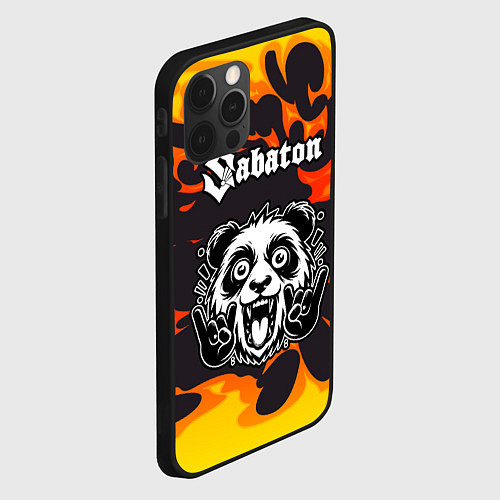 Чехол iPhone 12 Pro Max Sabaton рок панда и огонь / 3D-Черный – фото 2