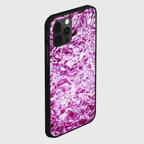 Чехол iPhone 12 Pro Max Сверкающая розовая фактура фольги / 3D-Черный – фото 2