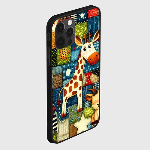 Чехол iPhone 12 Pro Max Жираф и компания - пэчворк нейросеть / 3D-Черный – фото 2