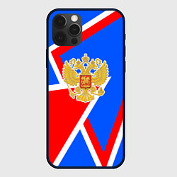 Чехол для iPhone 12 Pro Max Герб России - патриотические цвета, цвет: 3D-черный