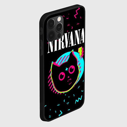 Чехол iPhone 12 Pro Max Nirvana - rock star cat / 3D-Черный – фото 2