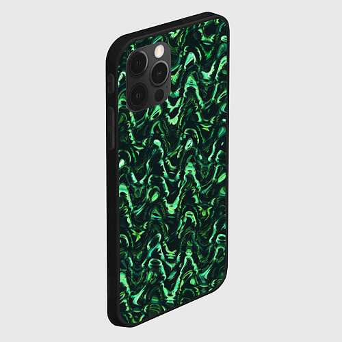 Чехол iPhone 12 Pro Max Абстрактные зеленые волны / 3D-Черный – фото 2