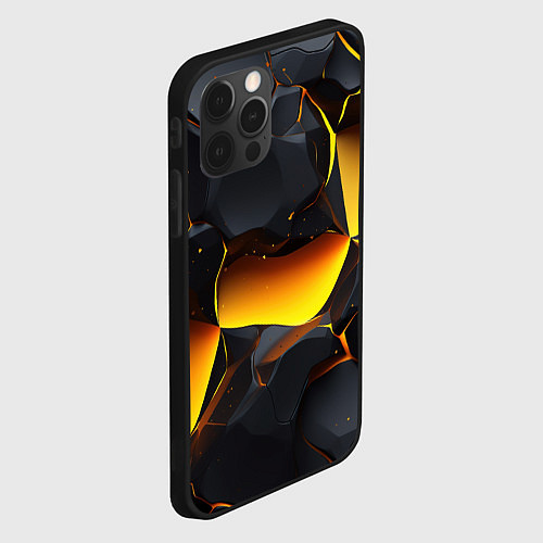 Чехол iPhone 12 Pro Max Разлом черных плит и оранжевая лава / 3D-Черный – фото 2