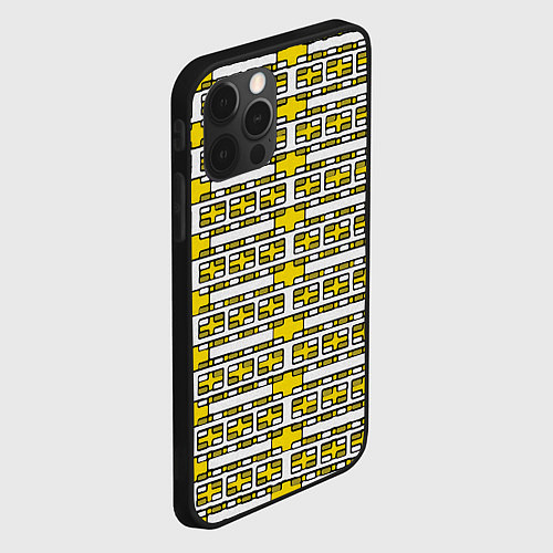 Чехол iPhone 12 Pro Max Жёлтые и белые кирпичики на белом фоне / 3D-Черный – фото 2