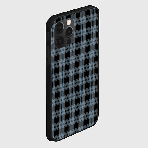 Чехол iPhone 12 Pro Max Чёрный в голубую полоску клетчатый / 3D-Черный – фото 2