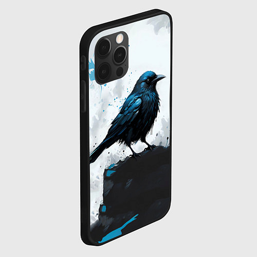 Чехол iPhone 12 Pro Max Ворон с чёрно-голубым оперением / 3D-Черный – фото 2