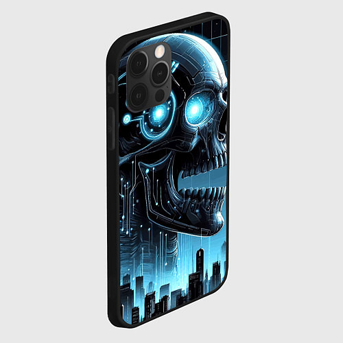 Чехол iPhone 12 Pro Max Cyberpunk skull - metropolis neon glow / 3D-Черный – фото 2