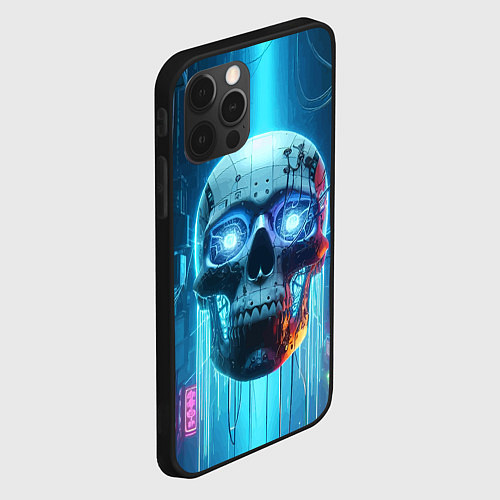 Чехол iPhone 12 Pro Max Cyber skull - neon glow ai art / 3D-Черный – фото 2