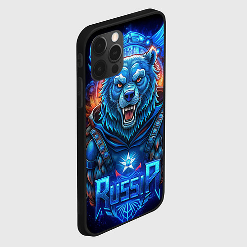 Чехол iPhone 12 Pro Max Ледяной синий супер русский медведь со звездой гер / 3D-Черный – фото 2