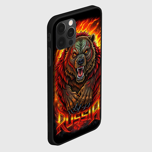 Чехол iPhone 12 Pro Max Русский агрессивный медведь / 3D-Черный – фото 2