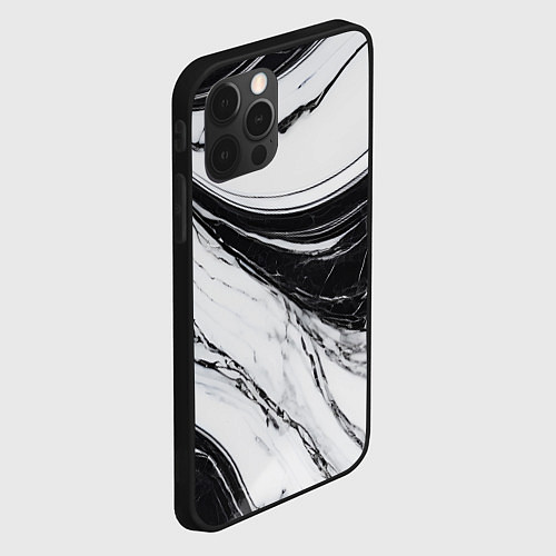 Чехол iPhone 12 Pro Max Мрамор черно-белый / 3D-Черный – фото 2
