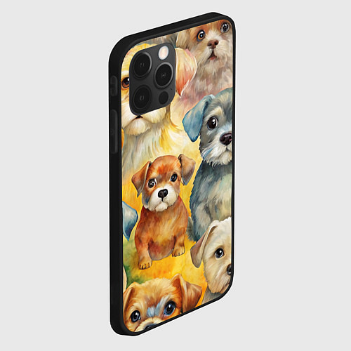 Чехол iPhone 12 Pro Max Красочный паттерн с щенками / 3D-Черный – фото 2