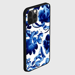 Чехол для iPhone 12 Pro Max Гжель акварель, цвет: 3D-черный — фото 2