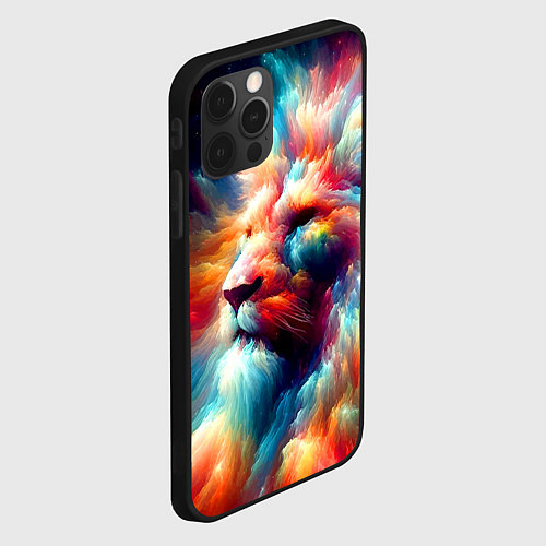 Чехол iPhone 12 Pro Max Межгалактический космический лев - нейросеть / 3D-Черный – фото 2