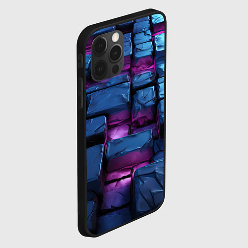 Чехол iPhone 12 Pro Max Неоновые плитки объемные / 3D-Черный – фото 2