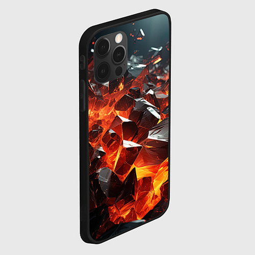 Чехол iPhone 12 Pro Max Взрыв камней в красном неоне / 3D-Черный – фото 2