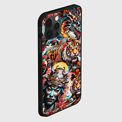 Чехол для iPhone 12 Pro Max Японская татуировка дракона тигра и самурая, цвет: 3D-черный — фото 2