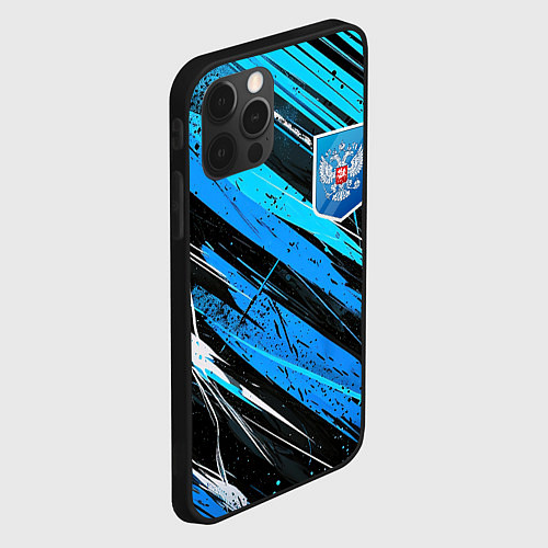 Чехол iPhone 12 Pro Max Герб России на абстрактном синем фоне / 3D-Черный – фото 2