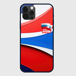 Чехол для iPhone 12 Pro Max Герб России на абстрактном фоне в цветах России, цвет: 3D-черный