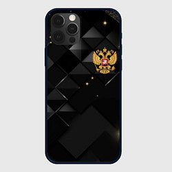 Чехол для iPhone 12 Pro Max Золотой герб России на черно-золотой текстуре, цвет: 3D-черный