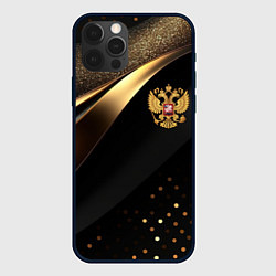 Чехол для iPhone 12 Pro Max Золотой герб России на черно-золотой текстуре, цвет: 3D-черный