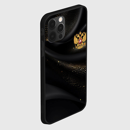 Чехол iPhone 12 Pro Max Золотой герб России на черно-золотой текстуре / 3D-Черный – фото 2
