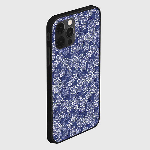 Чехол iPhone 12 Pro Max Синие с белым цветы / 3D-Черный – фото 2