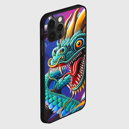 Чехол iPhone 12 Pro Max Фантастическая космическая композиция с драконом - / 3D-Черный – фото 2