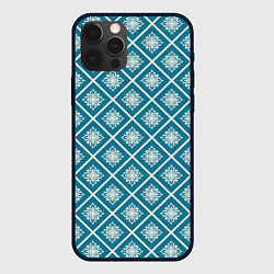 Чехол для iPhone 12 Pro Max Орнамент в ромбах на синем, цвет: 3D-черный