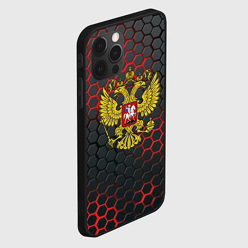 Чехол iPhone 12 Pro Max Герб РФ соты броня / 3D-Черный – фото 2