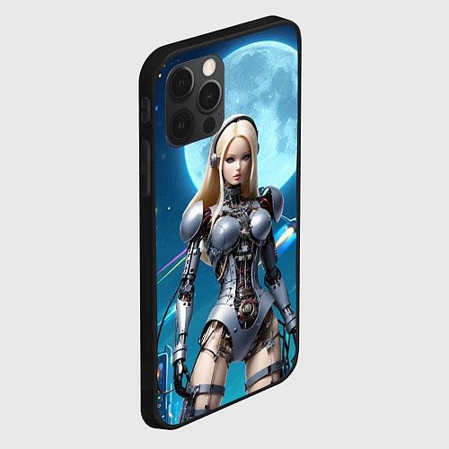 Чехол iPhone 12 Pro Max Кибер Барби из будущего под луной - нейросеть / 3D-Черный – фото 2