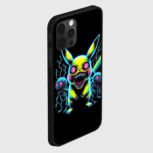 Чехол iPhone 12 Pro Max Pikachu and skeletons - neon glow ai art / 3D-Черный – фото 2