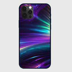Чехол для iPhone 12 Pro Max Неоновые лучи на фиолетовом фоне, цвет: 3D-черный