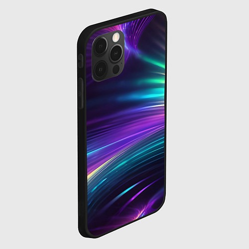 Чехол iPhone 12 Pro Max Неоновые лучи на фиолетовом фоне / 3D-Черный – фото 2