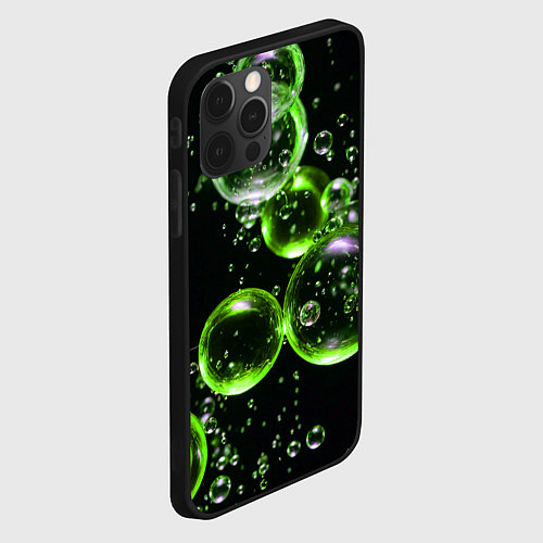 Чехол iPhone 12 Pro Max Зеленые пузыри на черном / 3D-Черный – фото 2