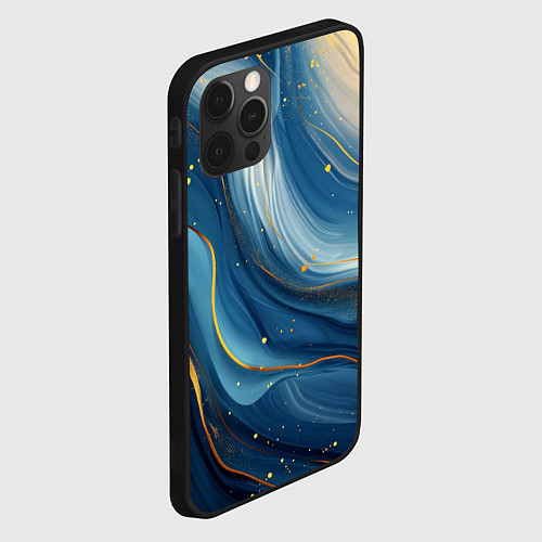 Чехол iPhone 12 Pro Max Золотая волнистая текстура на синей ткани / 3D-Черный – фото 2