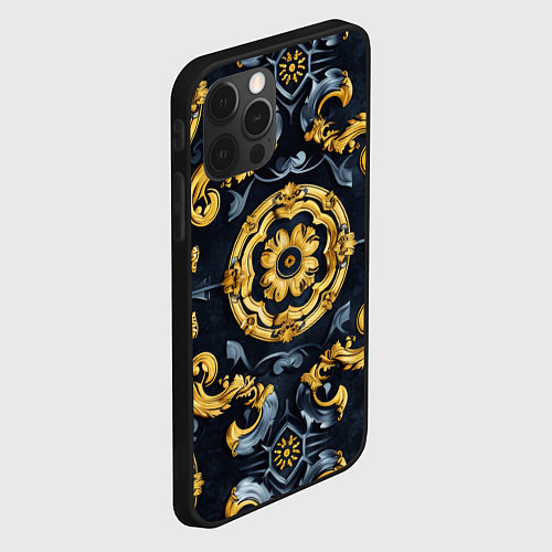 Чехол iPhone 12 Pro Max Золотые и синие абстрактные узоры / 3D-Черный – фото 2
