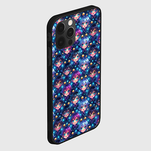 Чехол iPhone 12 Pro Max Парень и девушка аниме паттерн / 3D-Черный – фото 2