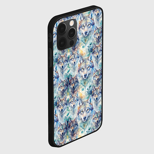Чехол iPhone 12 Pro Max Паттерн из волков / 3D-Черный – фото 2