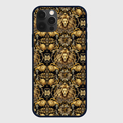 Чехол для iPhone 12 Pro Max Головы львов золотой паттерн, цвет: 3D-черный