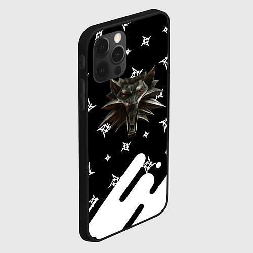 Чехол iPhone 12 Pro Max Ведьмак медальён лого паттерн / 3D-Черный – фото 2