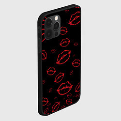 Чехол для iPhone 12 Pro Max Паттерн красные губы на черном - lips red, цвет: 3D-черный — фото 2