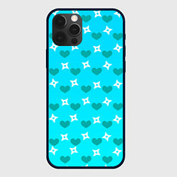Чехол для iPhone 12 Pro Max Сюрикены и сердечки: голубой, цвет: 3D-черный