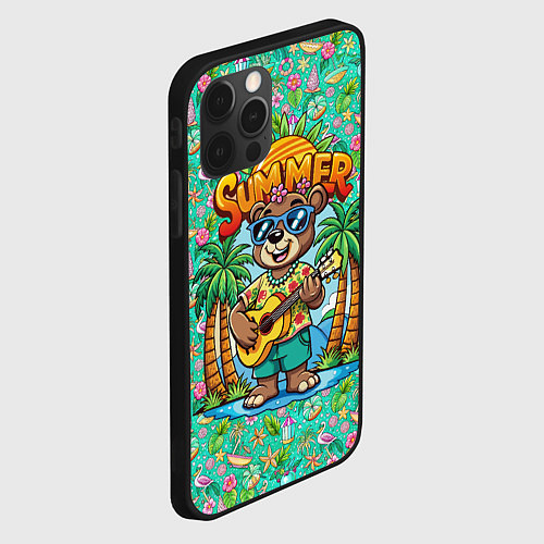 Чехол iPhone 12 Pro Max Медведь играет на гитаре жарким летом / 3D-Черный – фото 2