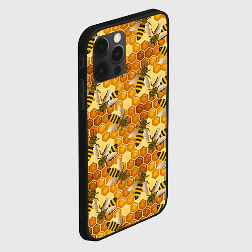 Чехол iPhone 12 Pro Max Соты со пчелами / 3D-Черный – фото 2